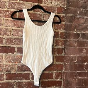 Pink lily white ribbed bodysuit
